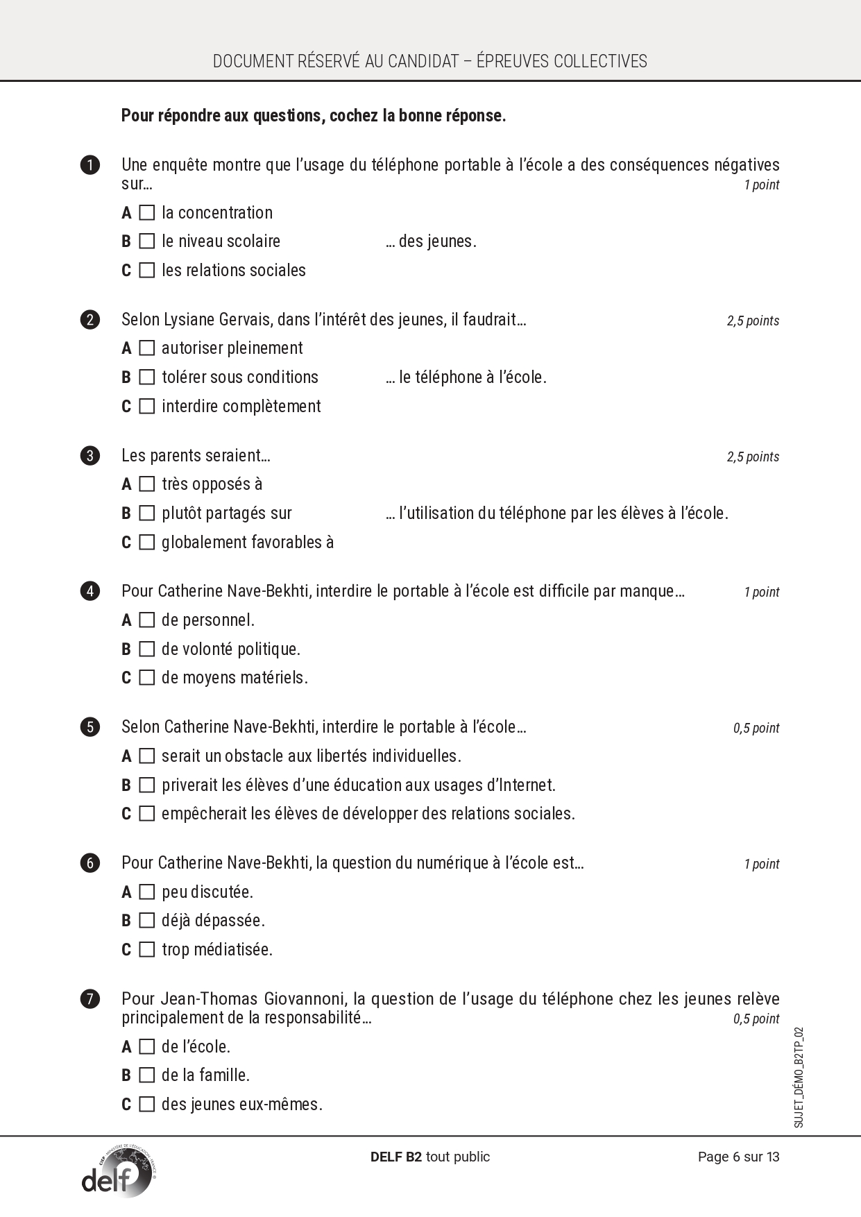 DELF B2 Tout Public - Exemple De Compréhension Des écrits Avec Corrigé ...